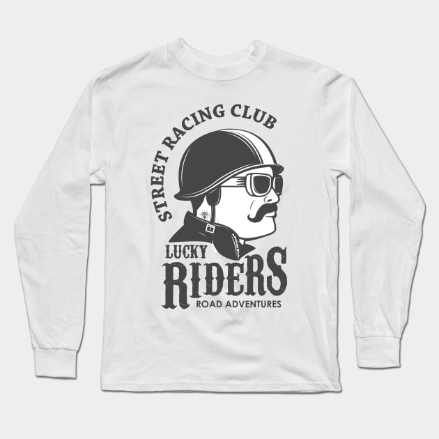 Street Racing Club Lucky Riders Road Adventures, Funny Vintage Cyclist Father's Day Gift Long Sleeve T-Shirt by Ben Foumen